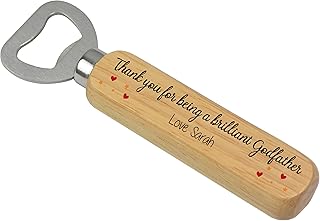 PERSONALISED Godfather Gifts - Christening Baptism Gifts for Godfather - Wooden Beer Bottle Opener Gifts for Dad, Daddy, Grandad, Husband, Boyfriend - Fathers Day, Birthday, Christmas Gifts for Him