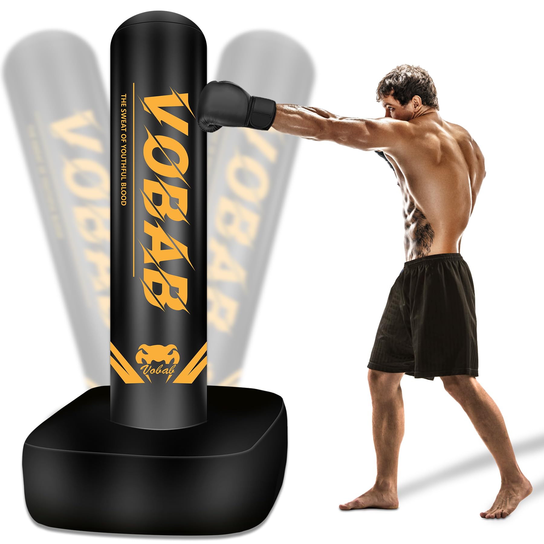 Vobab Heavy Punching Bag with Stand Adults Teens, 70" Boxing Bag with Boxing Gloves and Electric Air Pump, Freestanding Punching Bag for Men Women MMA Thai Fitness Karate Muay Beginners