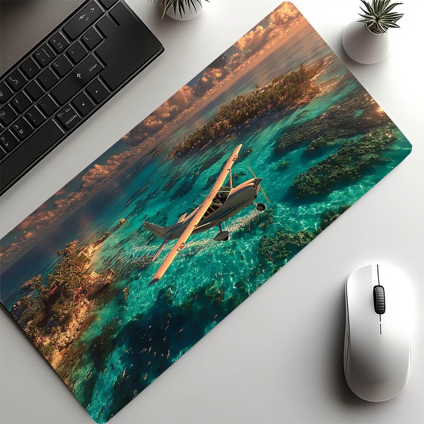 Aereo Tappetino Mouse xxl 140x60x0.3cm Impermeabile Tappetino Mouse Gaming Mousepad Mare Base in Gomma Antiscivolo Bordi Cuciti Resistenti All'abrasione Mousepad per Scrivania Gaming Laptop Model-7253