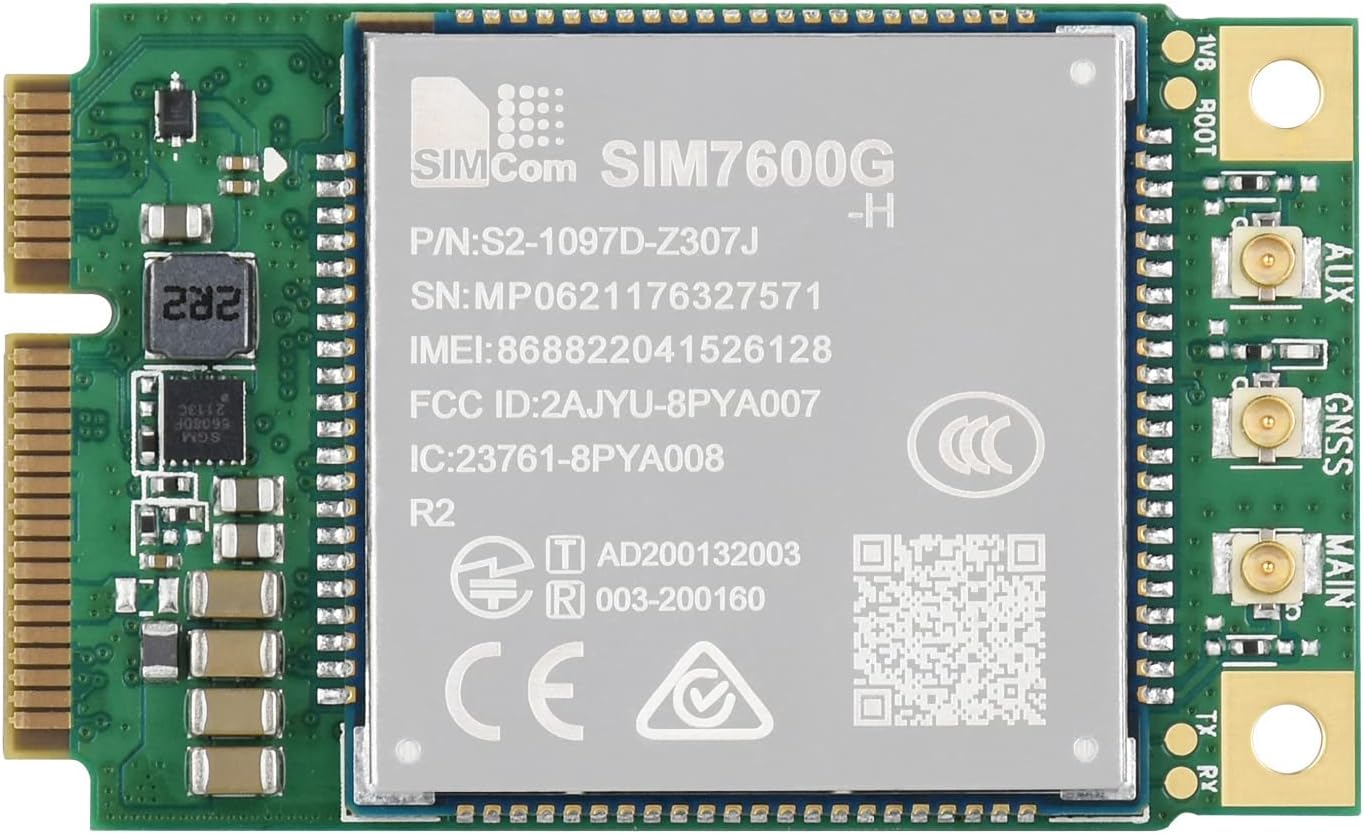 Waveshare SIM7600G-H-PCIE SIMCom Original 4G LTE Cat-4 Module Global Coverage with GNSS Support Mini-PCIe Connector LTE-TDD LTE-FDD HSPA+ GSM GPRS Edge