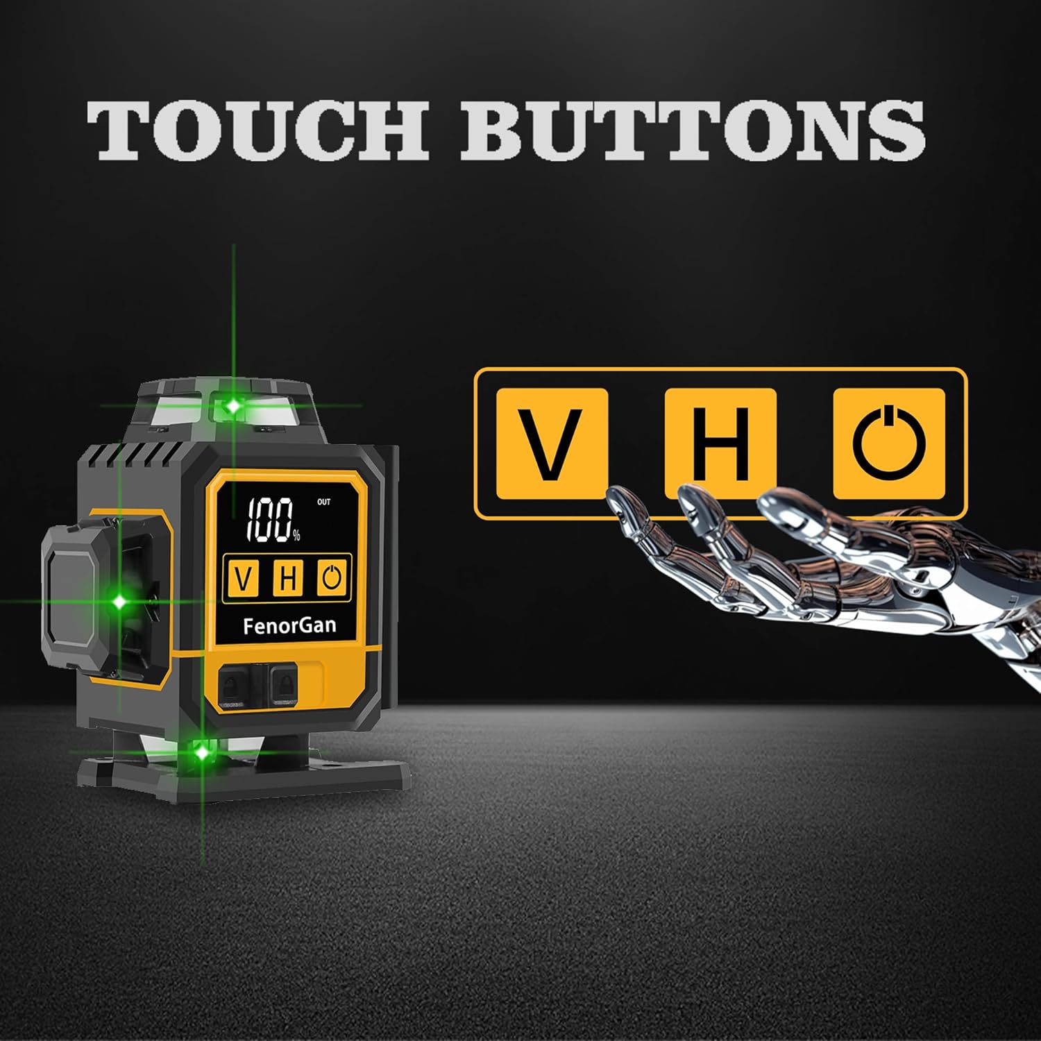 FenorGan16 Lines Self Leveling Laser Level，LCD power display，4x360° 4D Green Cross Line Professional Laser for Construction，