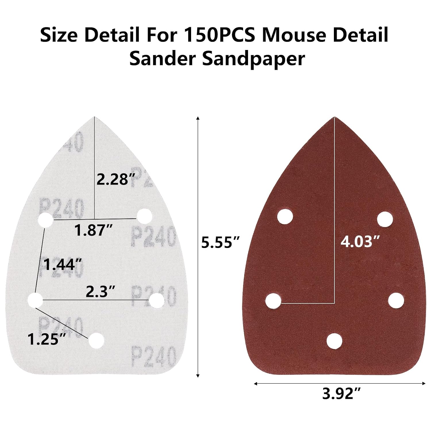 150 Pcs Mouse Sander Sandpaper, Assorted Sanding Pads 40/80/120/180/240/320 Grits Detail Sand Paper (5 Hole)