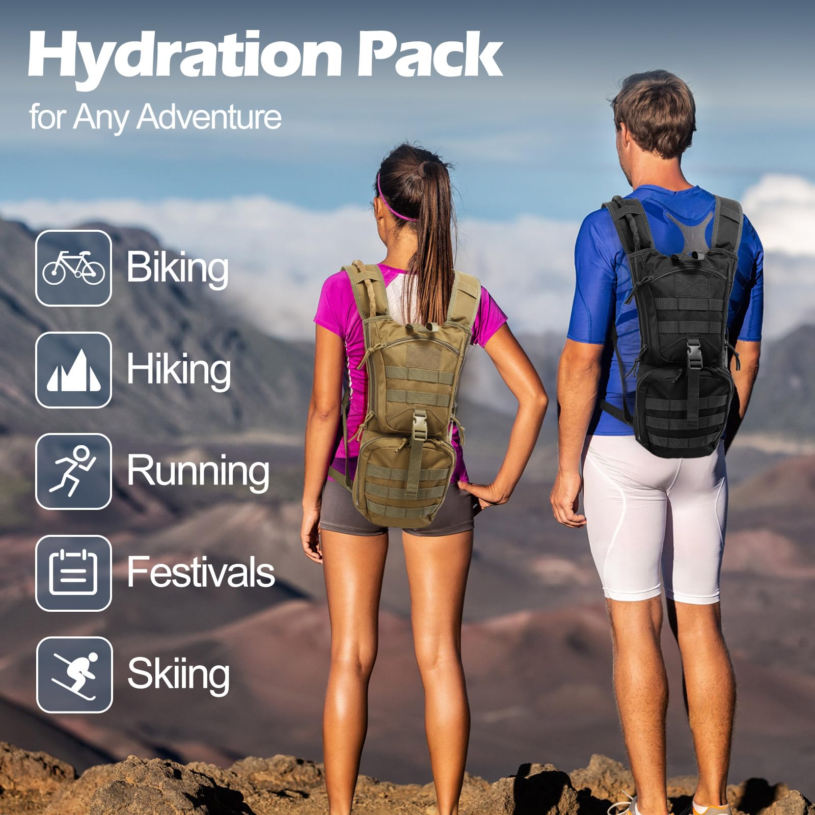 Liliful 2 juegos de mochila táctica Molle de hidratación con bolsa de agua de TPU de 3 l, mochila de hidratación táctica Molle para senderismo, ciclismo, correr y escalada