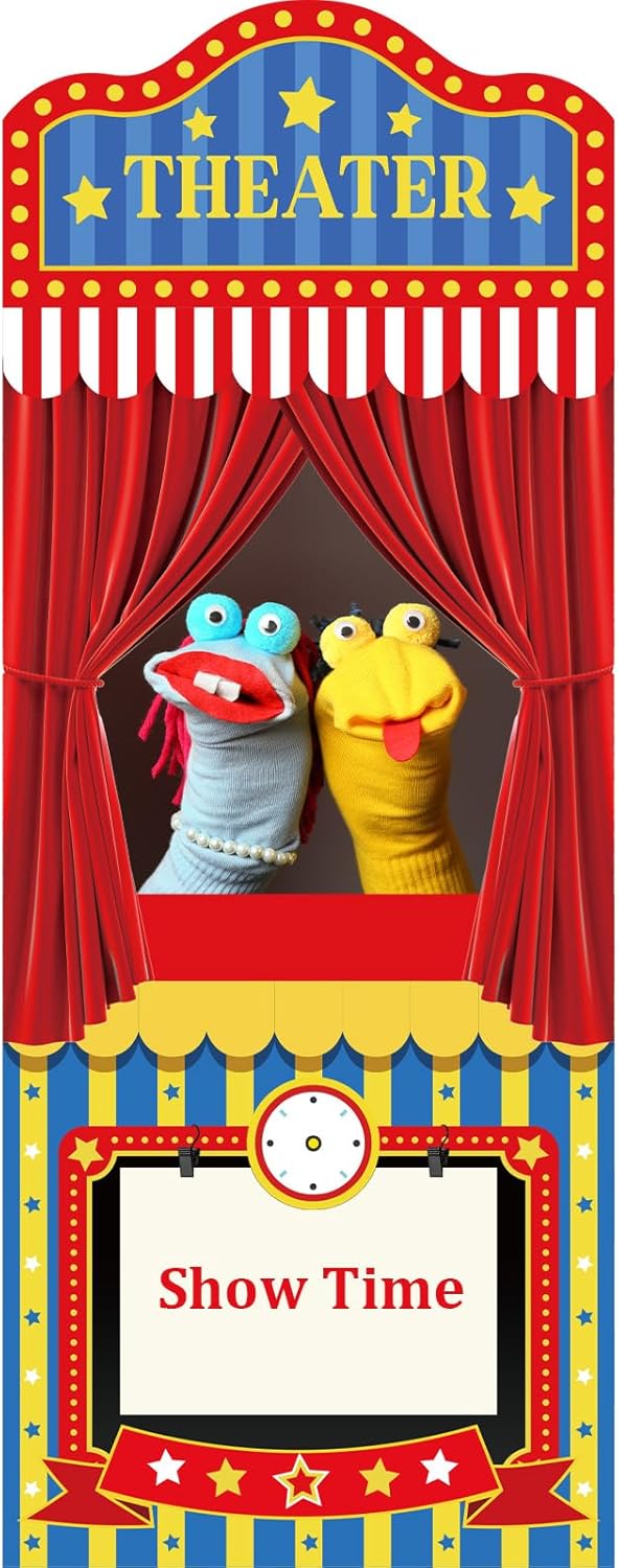 Doorway Puppet Theater with Curtain Clip Pretend Play Curtain 31×79 Inch Fits in Most Hanging Puppet Show Theater Ideal for Pretend Play, Hand Puppets for Christmas Holiday