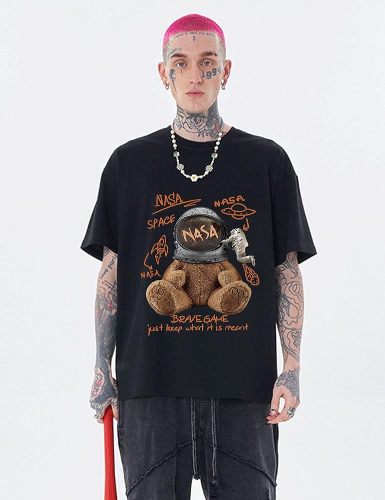 【 PROJECT】24SS★ Queen Bear T-shirt Oucouvip NASA Astronaut Bear Shirt Streetwear Hip-Hop T
