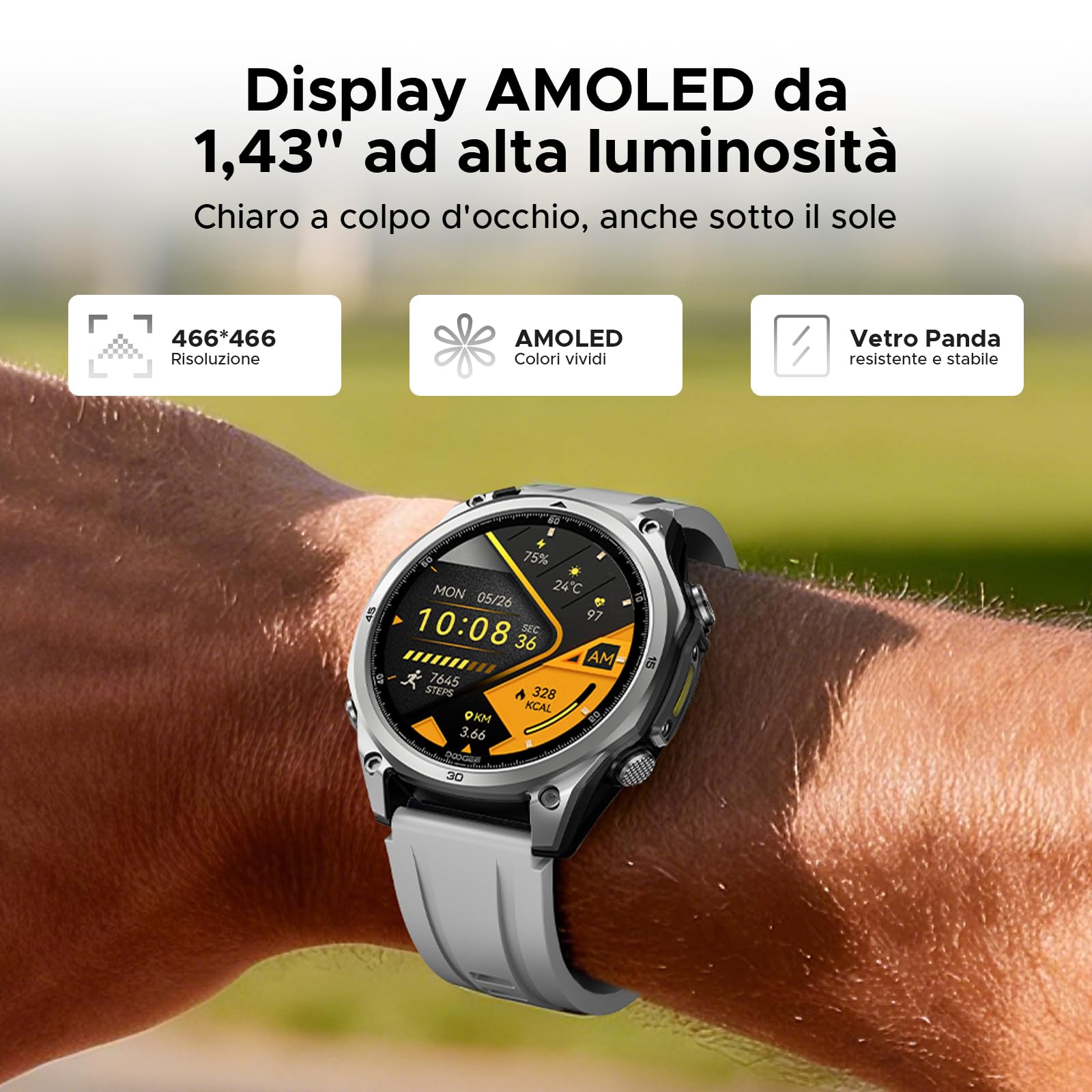 ANYWISE W1 LITE Smartwatch uomo,1.43''AMOLED Rugged Smartwatch Per Android/IOS, 5ATM Fitness Tracker,170+Sports Modes, Answer/Make Calls/12 Days Battery/Heart Rate/SpO2/Sleep Monitor