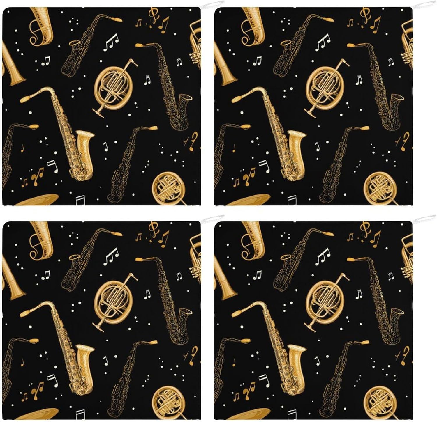 Music Trombone Saxophone Microfiber Hand Towels for Bathroom Soft Absorbent Bath Kitchen Towel with Hanging Loop 4PCS
