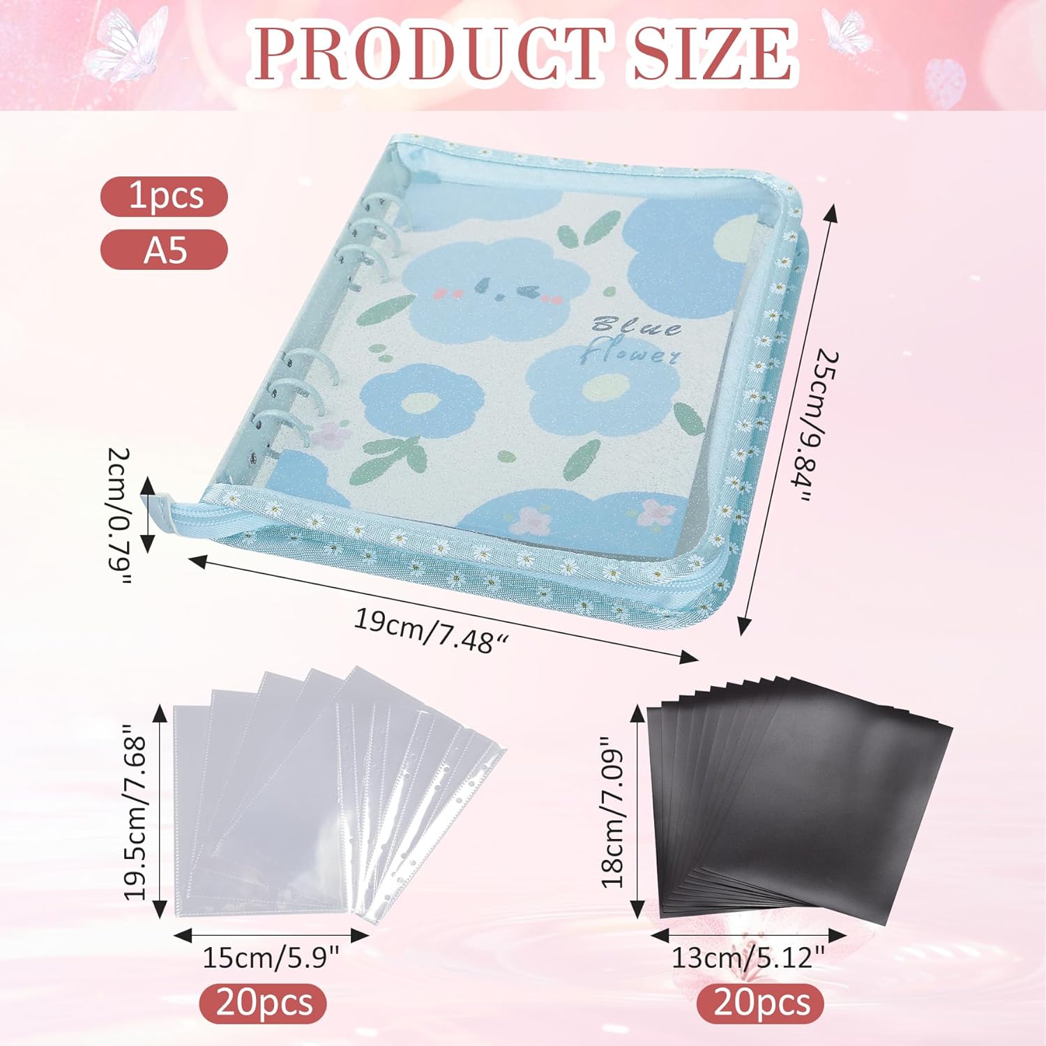 Magnetic Sheets for Dies Storage - Die Cut Storage with 20 Magnetic Sheets, 20 Stamp Die Storage Pockets for Die Cuts Storage DIY Scrapbooking Card Making Supplies (Blue)