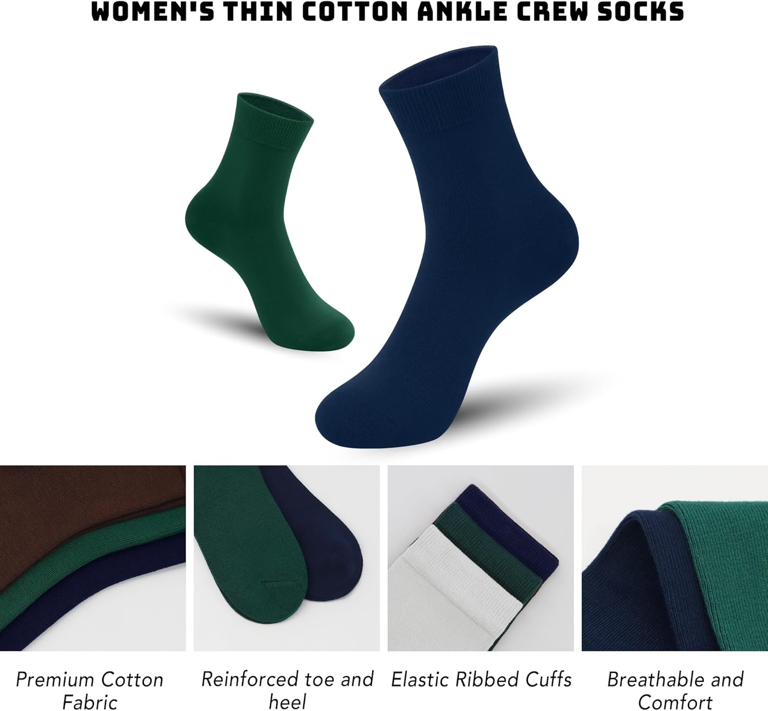 Women Thin Cotton Socks Comfort Breathable Soft Socks Above Ankle Crew Socks 5 Pairs - Image 3