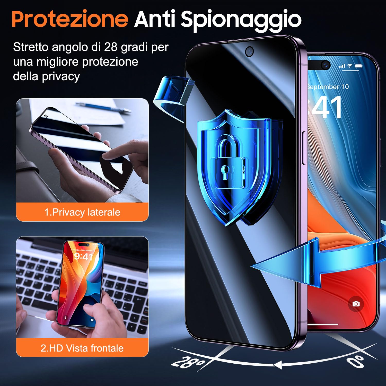 UniqueMe per iPhone 14 Pro Max Privacy Pellicola Protettiva - [Protezione Completa del Display] Anti Spia Privacy Vetro Temperato per iPhone 14 Pro Max, Installazione Automatica, 2 Pezzi