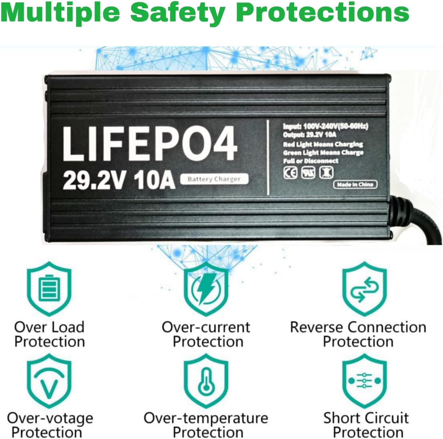 24V 10A Lithium Battery Charger 29.2V LiFePO4 Battery Smart Charger with Anderson Connector LED Indicator Special for Lithium 24V LiFePO4 Deep Cycle Rechargeable 30AH-150AH Batteries Charger
