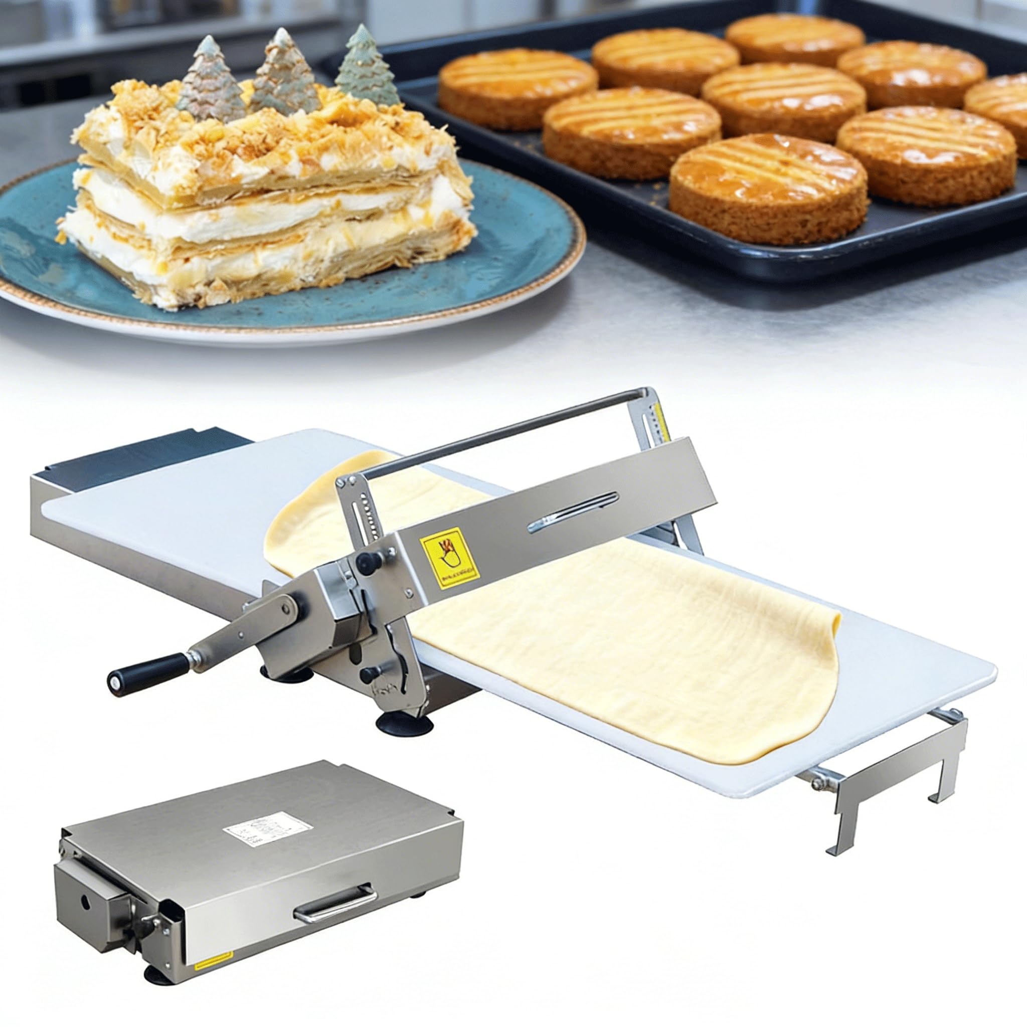 Máquina Laminadora de Masa Manual Plegable, Laminadora Profesional Acero Inoxidable, Grosor Ajustable 0-27mm Rodillo de Repostería, para Pizza Croissants Hojaldre Pasta Equipo Panadería Cocina