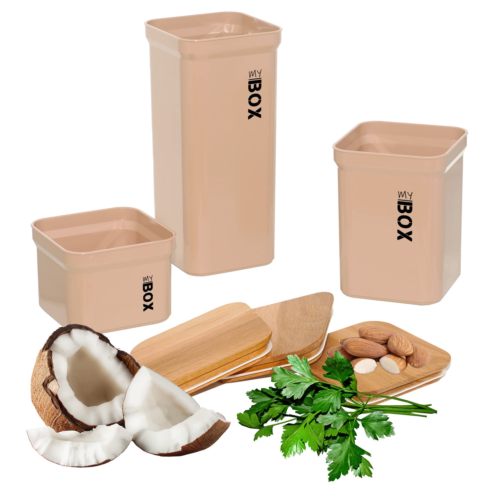 3-teilige Luftdichte Vorratsdosen Mit Bambusdeckel & Löffel – Für Kaffee, Müsli, Zucker – Stilsicher & Praktisch In Der Küche