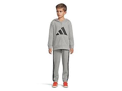 adidas Kids Essential Big Logo Heather Fleece Jacket Jogger Set (Toddler/Little Kid) Boy