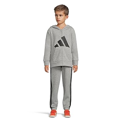 adidas Kids Essential Big Logo Heather Fleece Jacket Jogger Set (Toddler/Little Kid) Boy