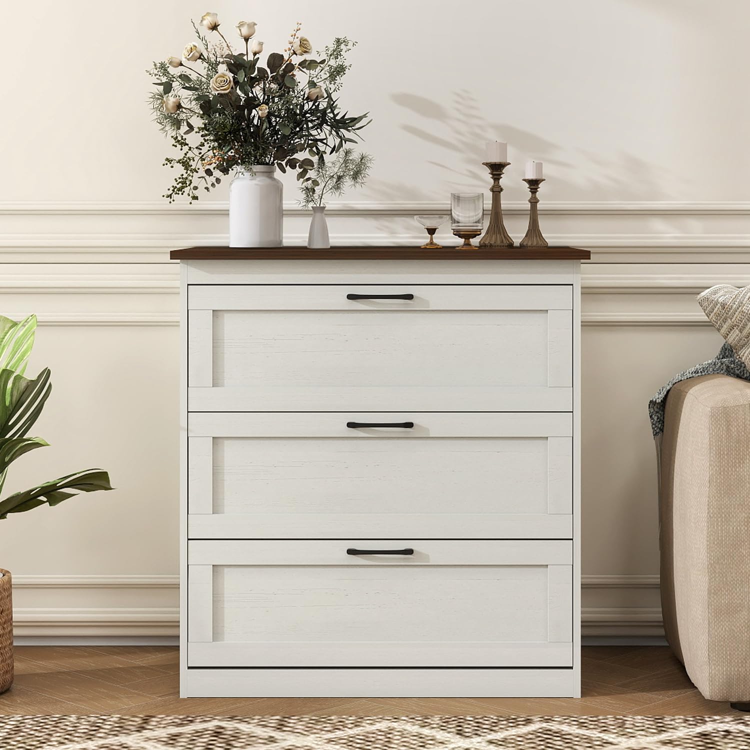 Vikiullf Small Dressers, Wooden 3 Drawer Dresser for Bedroom, Farmhouse Chest of Drawers, Storage Drawers for Bedroom, Living Room, Hallway,