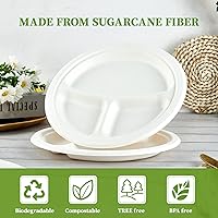 Vista 2 de ECOLipak Paquete de 150 platos compostables de 3 compartimentos, platos de papel biodegradables desechables de alta resistencia, platos divididos