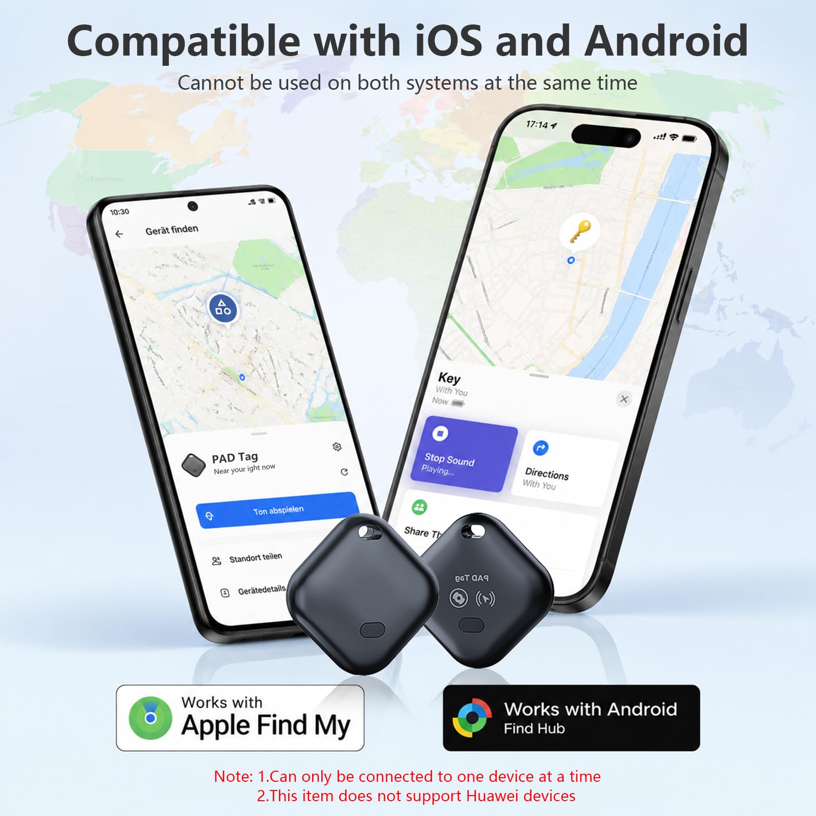 Rocketek Smart Tag 2026 4 pièces, Traceur Android & iOS, Localisateur Clés | Double système Apple Localiser & Google Find Hub / Batterie 12 mois / Localisation sonore et carte / Clés et bagages