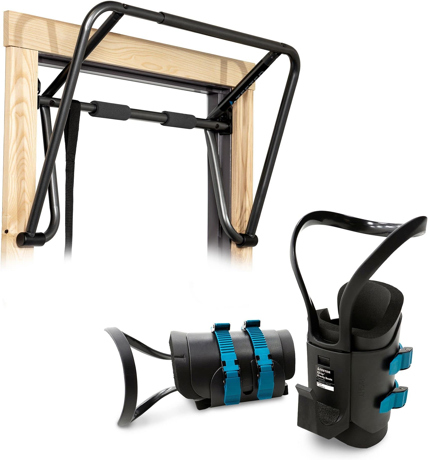 Teeter EZ-Up Inversion & Chin-Up System - Doorway Pull-up Workout Bar and Gravity Boots for Fitness, Stretching, and Back Pain Relief