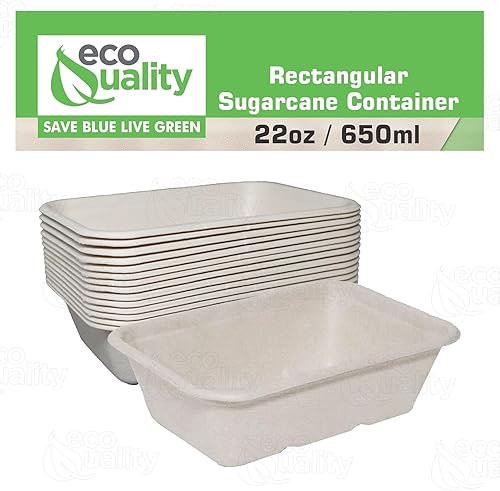 Miniatura 5 de EcoQuality Cuencos desechables de 22 onzas  Cuencos rectangulares compostables de fibra de caña de azúcar, biodegradables, ecológicos, oblongos,