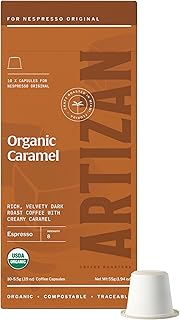 Artizan Coffee USDA Organic Espresso Coffee Capsules For Nespresso Original | Caramel Flavored | 10 Compatible Compostable Pods