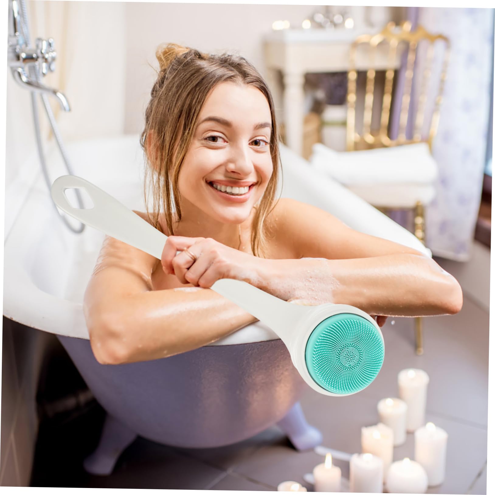 FRCOLOR Spazzola Elettrica da Bagno Manico in Silicone per Scrub Corpo e Schiena