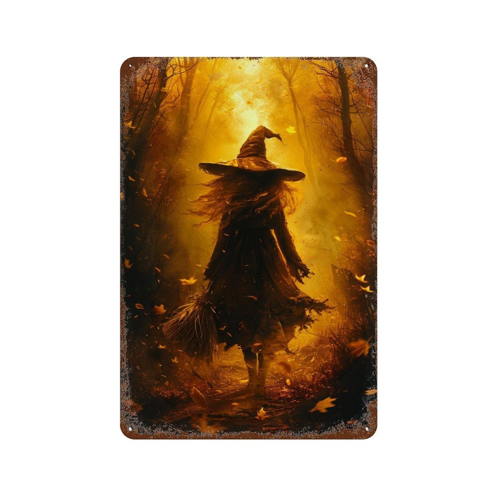 Witch in Autumn Forest-6 Vintage Wall Sign 11.8"x7.9", Rust Effect Metal Decor for Farmhouse, Kitchen And Entryway Decor