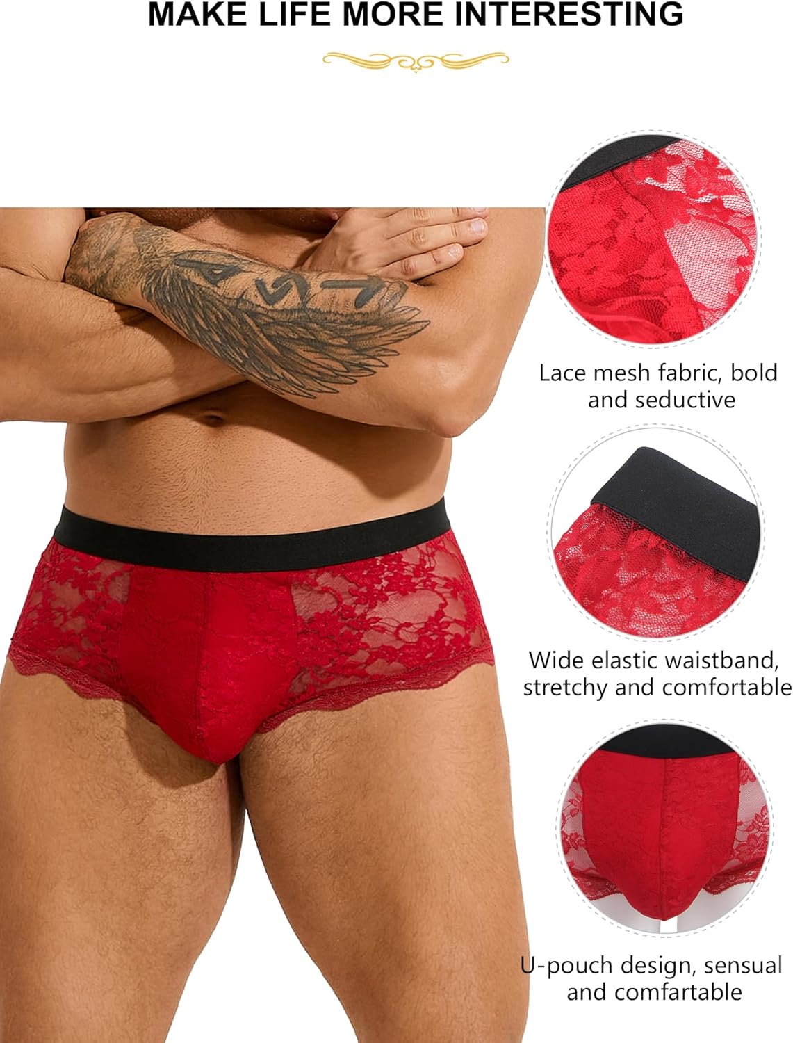 ohyeahlady Mens Lace Boxer Briefs - Soft Low Rise Bulge Pouch Trunks Underwear Sexy Panties Lingerie for Men - Image 5