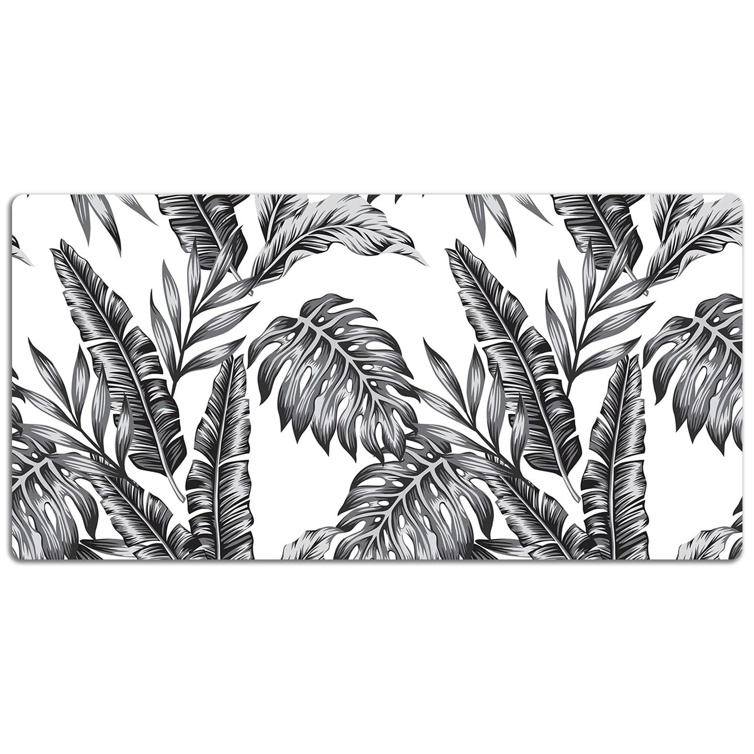 Sottomano da Scrivania 120x60 cm Antiscivolo per Ufficio e Casa Facile da Pulire Impermeabile Superficie Protettiva Protezione e Decorazione in Vinile PVC - Foglie di palma nere