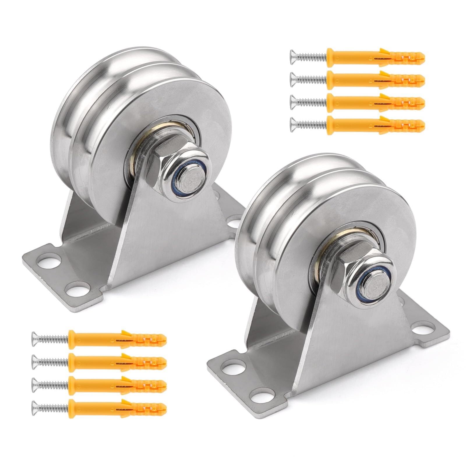 Set di 2 pulegge da parete in acciaio inox a doppia scanalatura con cuscinetti duplex, attrezzatura da palestra resistente alla ruggine, ideale per fitness a casa e sistemi di allenamento