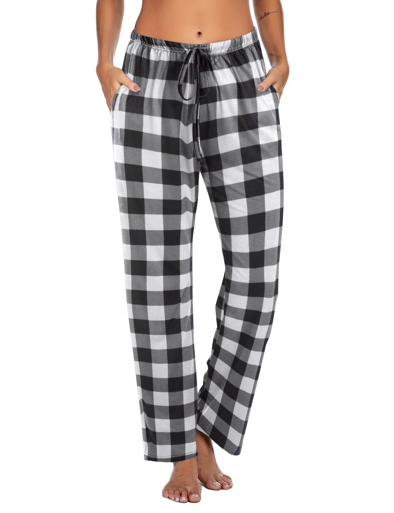 Ekouaer Women Pajama Pants Comfy Pj Bottom with Pockets Stretch Plaid Sleepwear