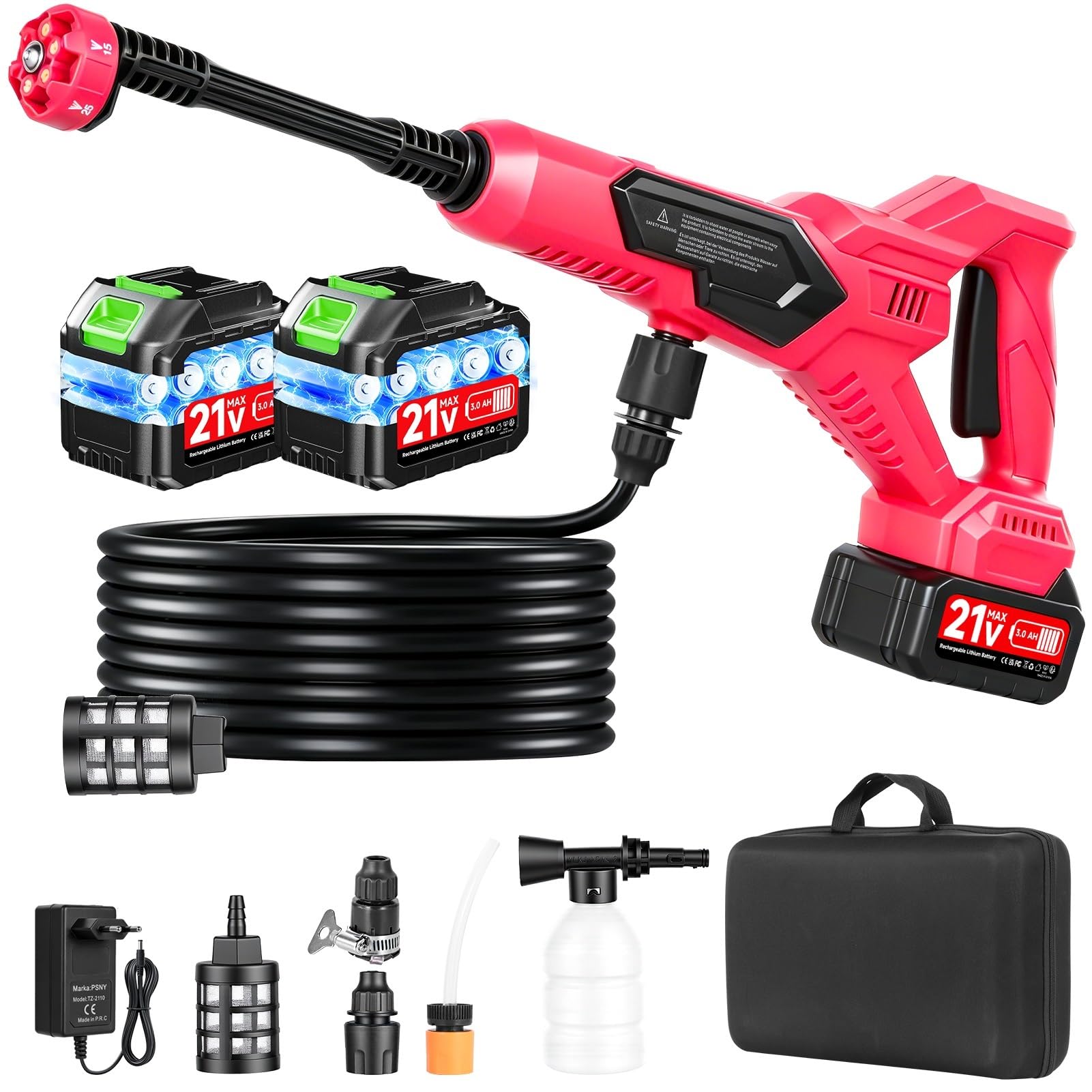 Yelyee Cordless Pressure Washer Portable 120Bar 6 L/Min Power 21V 2 x 3000mAh Battery | Pressure Washers Kit with 6-in-1 Nozzle Jet Wash for Car Washing Floor Garden Cleaning Watering