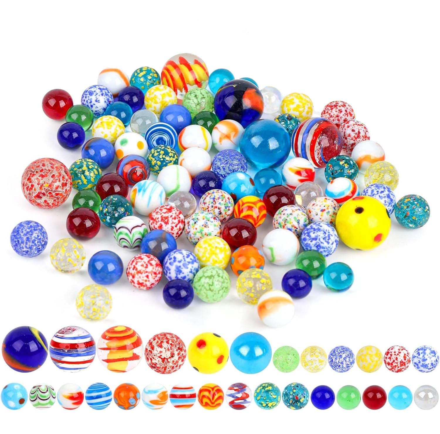 Jiahuade Glasmurmeln,85 Stück Glas Murmeln Erwachsener Murmelspiel,14-15mm Bunte Murmeln,Glas Deko Spielzeug,Transparent Handgefertigte Glasmurmeln,für Murmelspiel Erwachsener Haus Dekoration