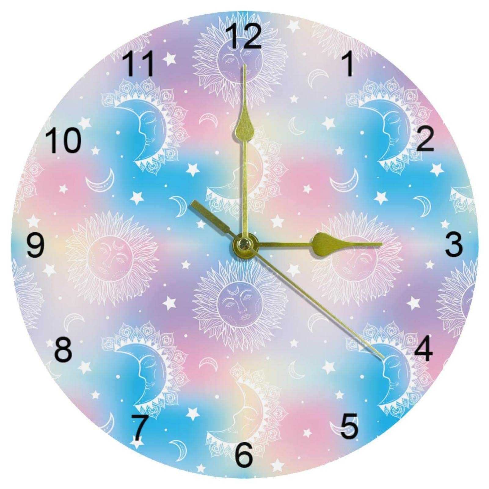 Round Wall Clock - Galaxy Opal Moon Sun acrylic Clock Home Decor for Office/Living Room/ Bedroom