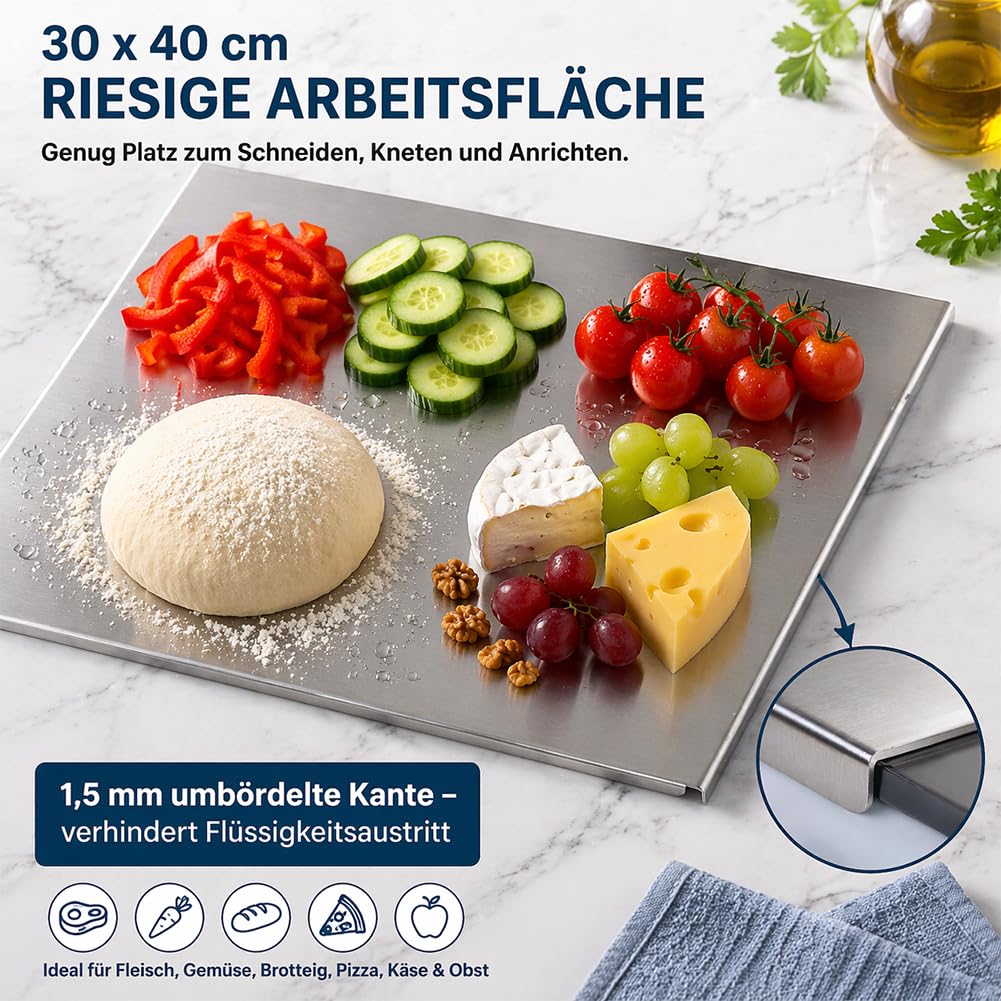 Tagliere in acciaio inox con Ed double face per carne, vetables, pane, pesce e formaggio, lavabile in lavastoviglie, 30 x 40 cm