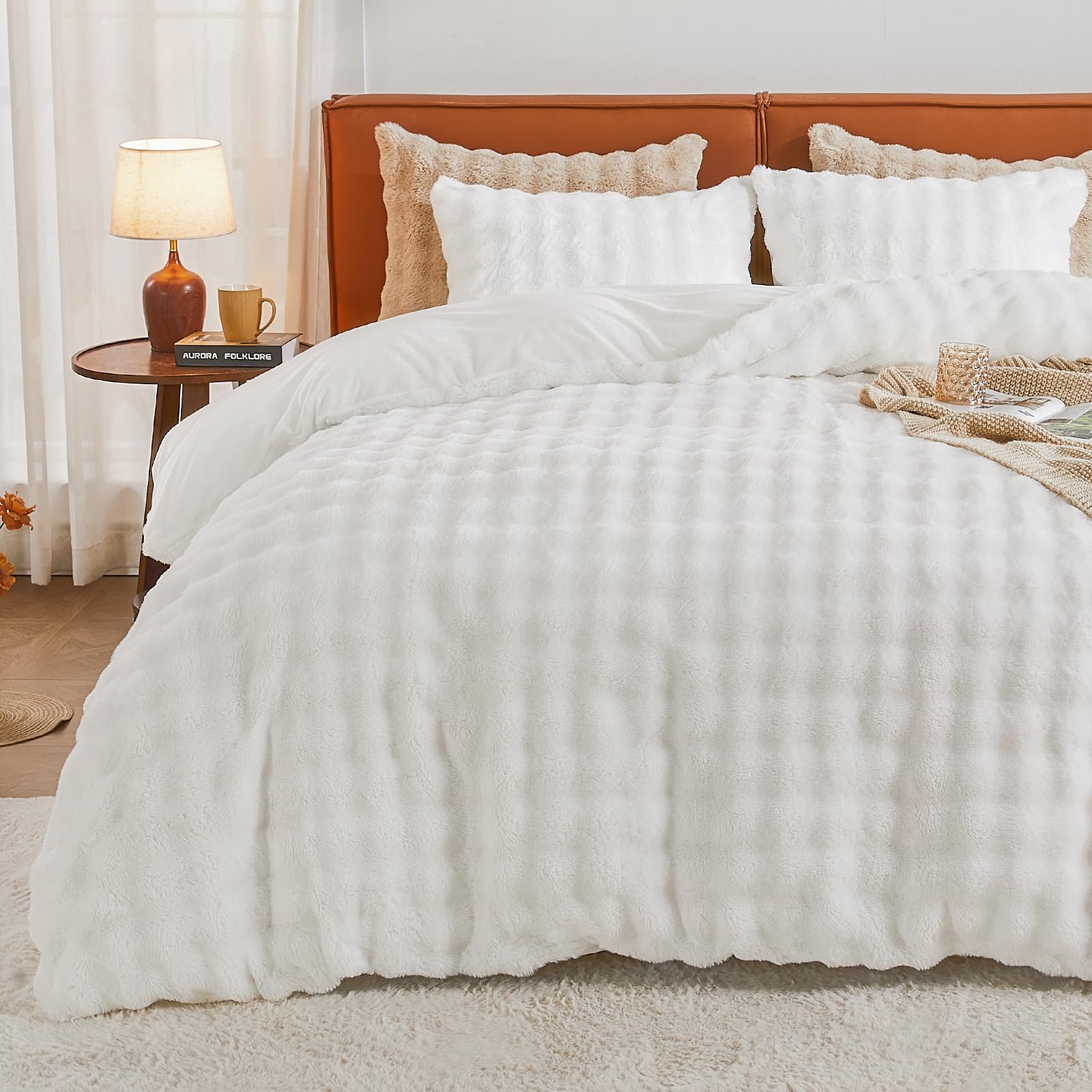 EMME Plüsch Bettwäsche Set 200x200,Weiß | Winterbettwäsche aus Kaninchenfell-Imitat Warme Bettbezug mit Reißverschluss und 2 Kissenbezug 80x80cm ideal für kalte Nächte – Amazon Angebot