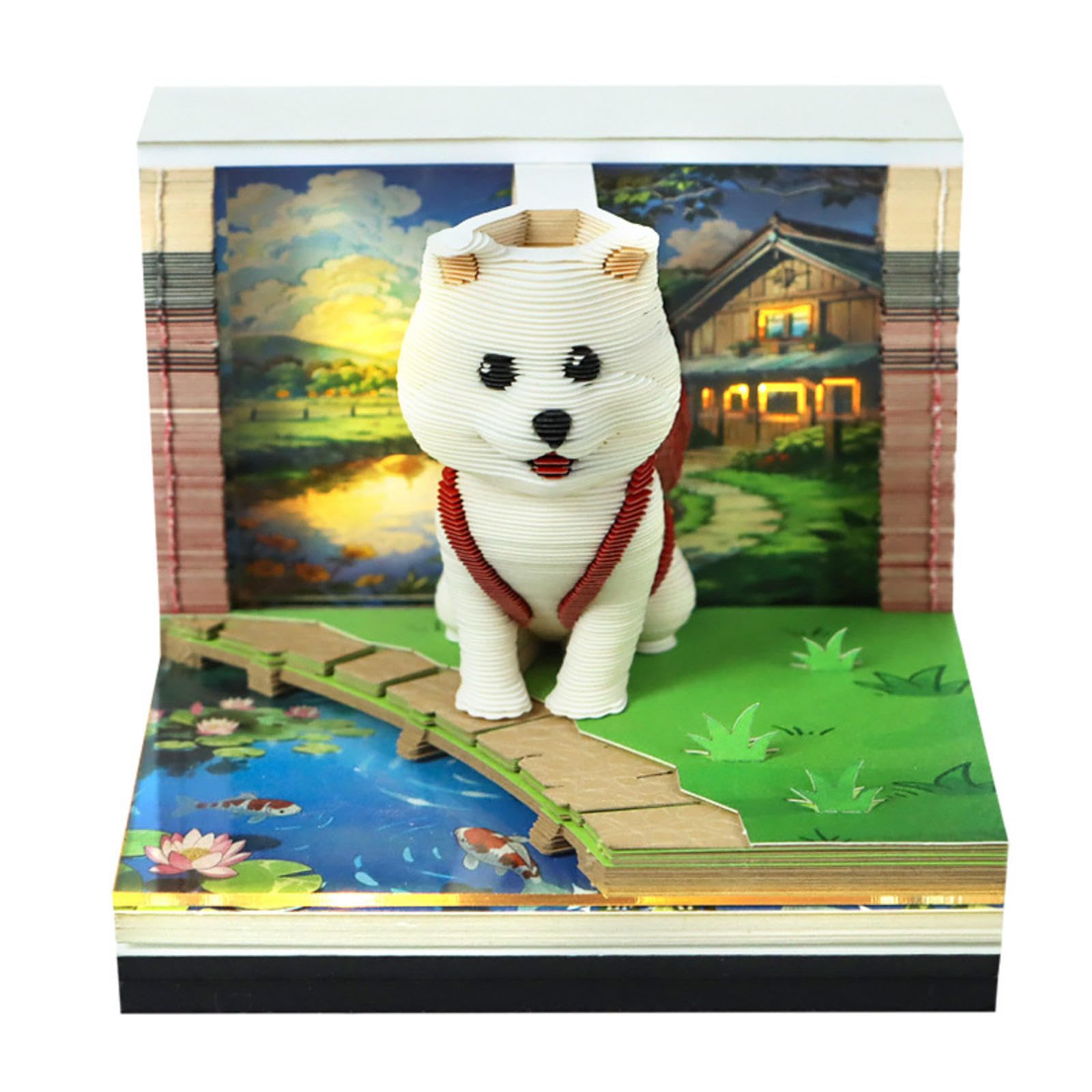3D Time Piece Calendar,2026 Desk Calendar with Light,Backpack Cute Dog Paper Sculpture Desktop Ornament Hand-torn Calendars Arts Notepad,Creative Paper Sculpture Crafts Gift
