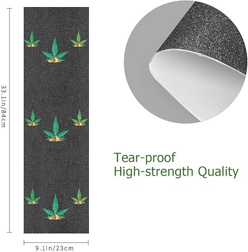 Miniatura 3 de Cinta de agarre para monopatín de hoja de cáñamo de marihuana verde, 9 x 33 pulgadas, antideslizante