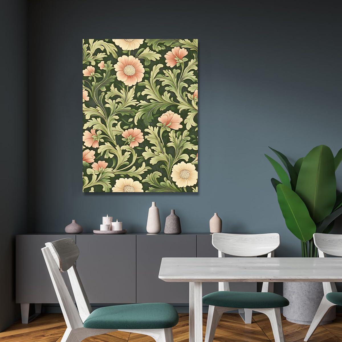 Obraz kwiatowy retro William Morris botaniczny szałwia zielony 75 x 113 cm