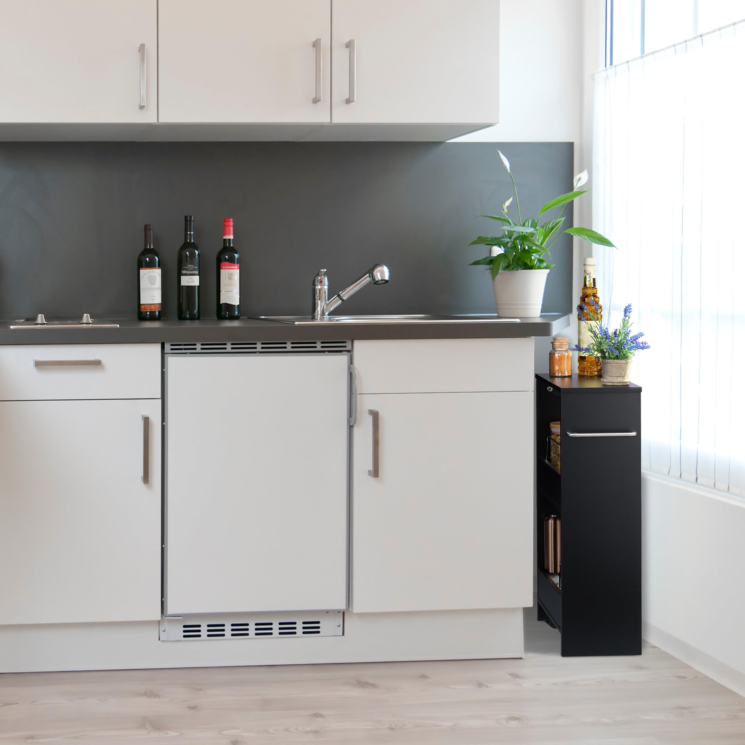 Relaxdays Carrello Stretto Salvaspazio, Carrellino Slim a 3 Ripiani per Cucina e Bagno, HxLxP 66,5 x 42 x 20 cm, Marrone