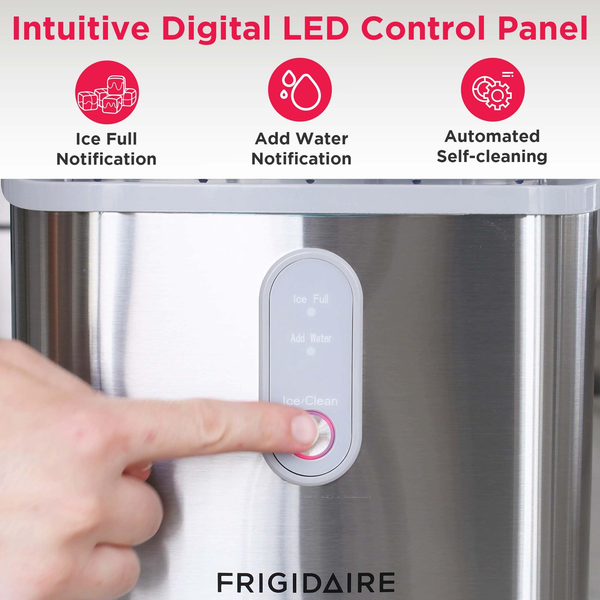 Frigidaire Countertop Crunchy Chewable Nugget Ice Maker, Compact, 33lbs Per Day, Metallic Finish on Fridge.com - View 6