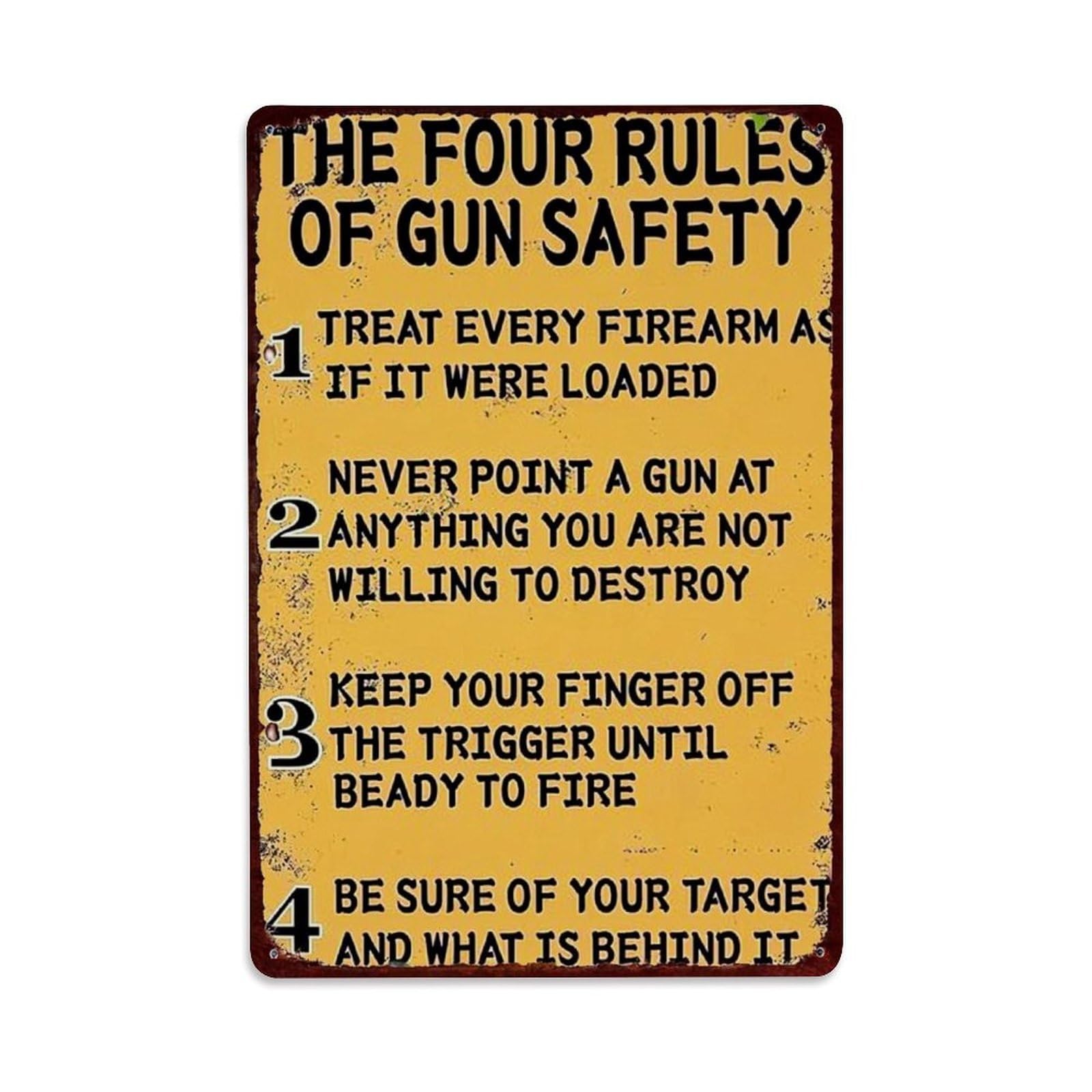 Jdfenggu Vintage The Four Rules Of Gun Safety_2 Retro Metal Tin Sign, Metal Poster For Bar, Home, Man Cave, Kitchen, Laundry Room Art Decor 8X12 Inch