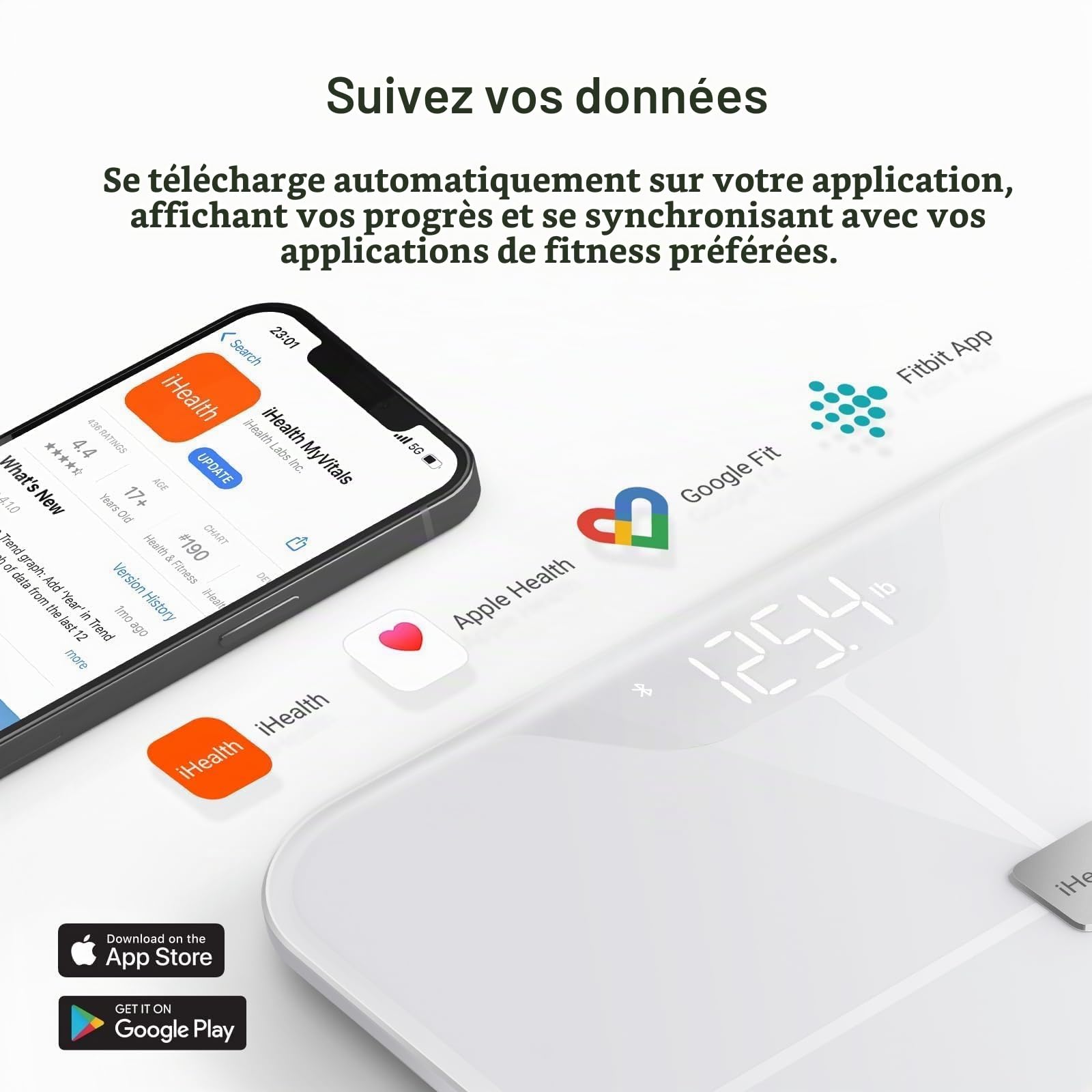 iHealth Fit - Balance Impédancemètre - Balance Connectée Bluetooth 4.0 d'Analyse Corporelle - Analyse IMC 6 Masses Corporelles - Muscle, Graisse, Masse Osseuse, Hydrique et Viscérale