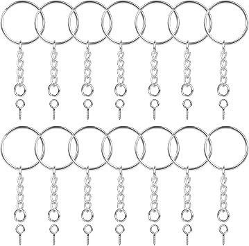 150PCS Sliver Keychain Rings Kit, 50PCS Key Chain Rings with Chain and Open Jump Ring with 50PCS Screw Eye Pins for Jewelry Making Supplies