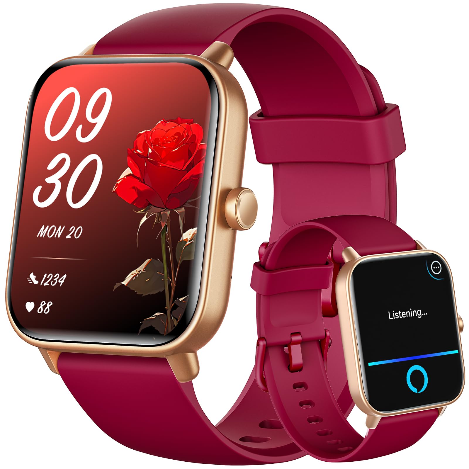 Gydom Smart Watch for Women Android &amp; iPhone, Alexa Built-in, 1.8" Smartwatch with Heart Rate/SpO2/Sleep Monitor, IP68 Waterproof Activity Fitness Tracker, 101+ Sports Mode, Red