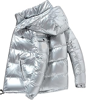 Men Warm Down Jackets Solid Color Winter Snow Down Jackets Hooded Zipper Metal Shining Windbreaker Parka