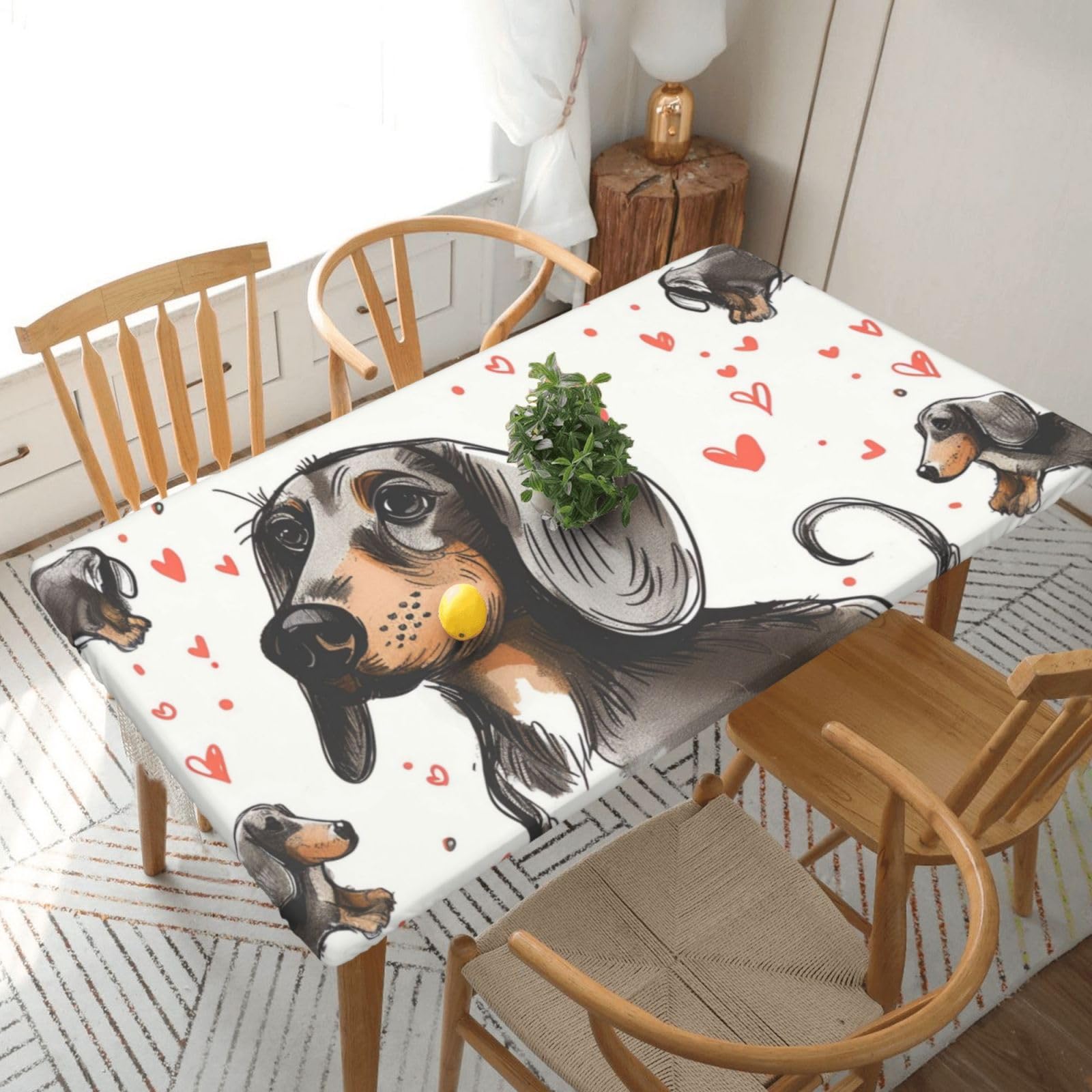 WPKJU I Love My Dog Dachshunds Printed Tablecloths 5ft Rectangular Table Covers Washable Polyester Decorative Table Cloth for Dining Table Picnic Wedding
