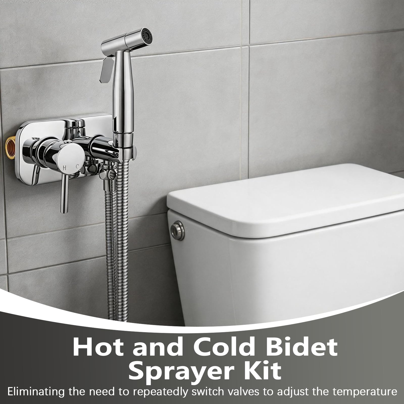 Kit Bidet de Mano Agua Caliente y Fría, 2 Modos de Chorro con Suave y Fuerte, Grifo de Bidet Empotrado Cromado, Ducha de Higiene Íntima de Latón con Mezclador Manguera 1,5m para WC y Mascotas