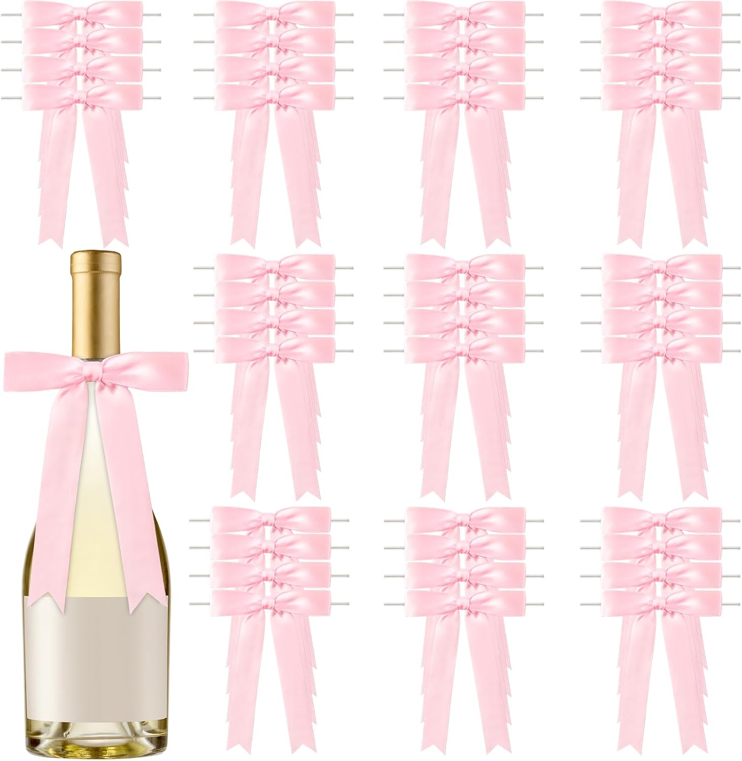 50 Pcs Pink Satin Ribbon Bow, 4.7 x 7.1 Inch Large Premade Twist Tie Bow Decor for Crafts Gifts Wrapping Treat Bags Package Party Favors Wedding Birthday Baby Shower Decorations