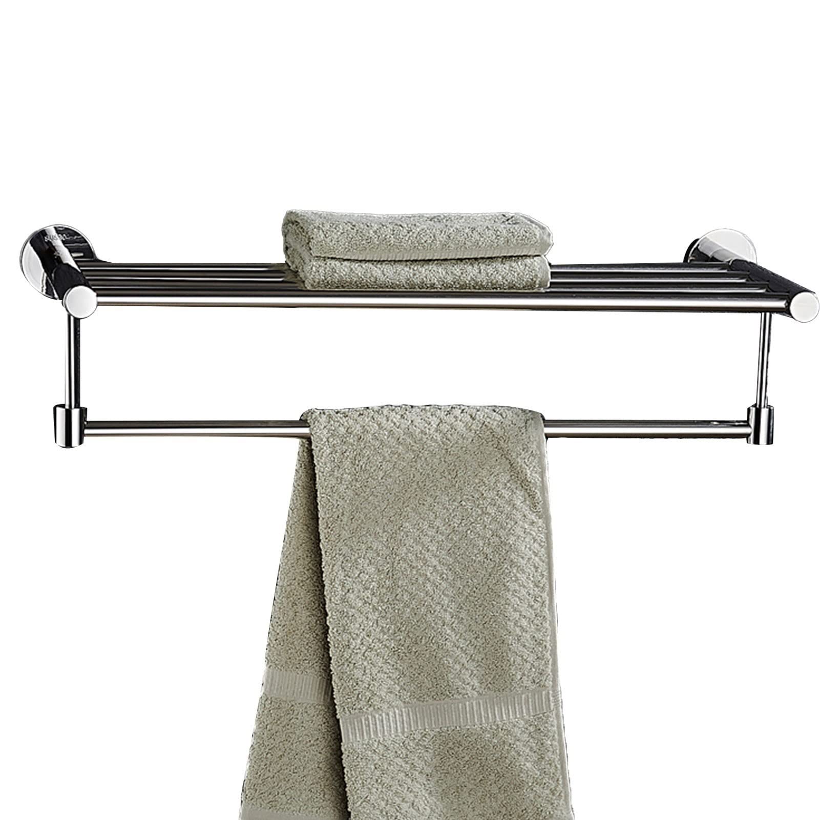 LMYSXAOZ Towel Rack with Storage Shelves,Wall Mounted Holder,Stainless Steel Large Size Bath Shelf,Polished Silver Finish,40cm-120cm (Size : 40cm)